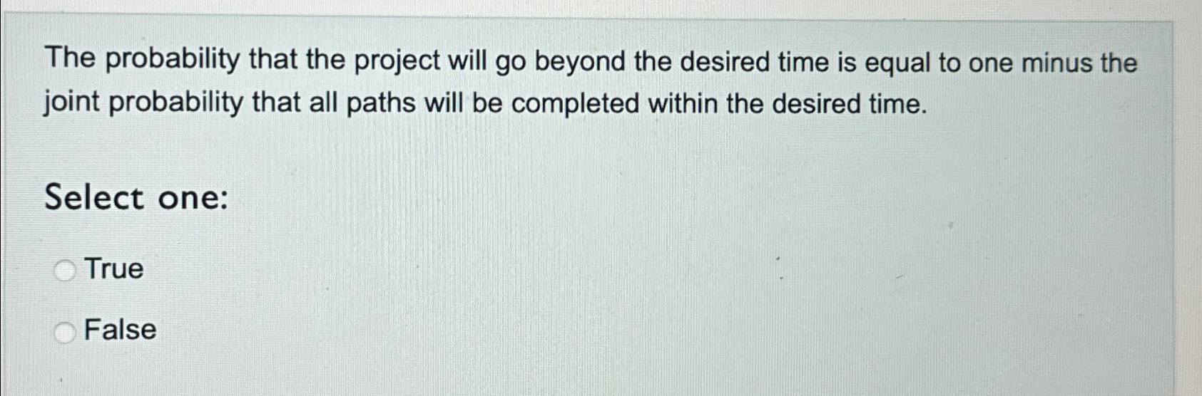  The probability that the project will go beyond the desired time
