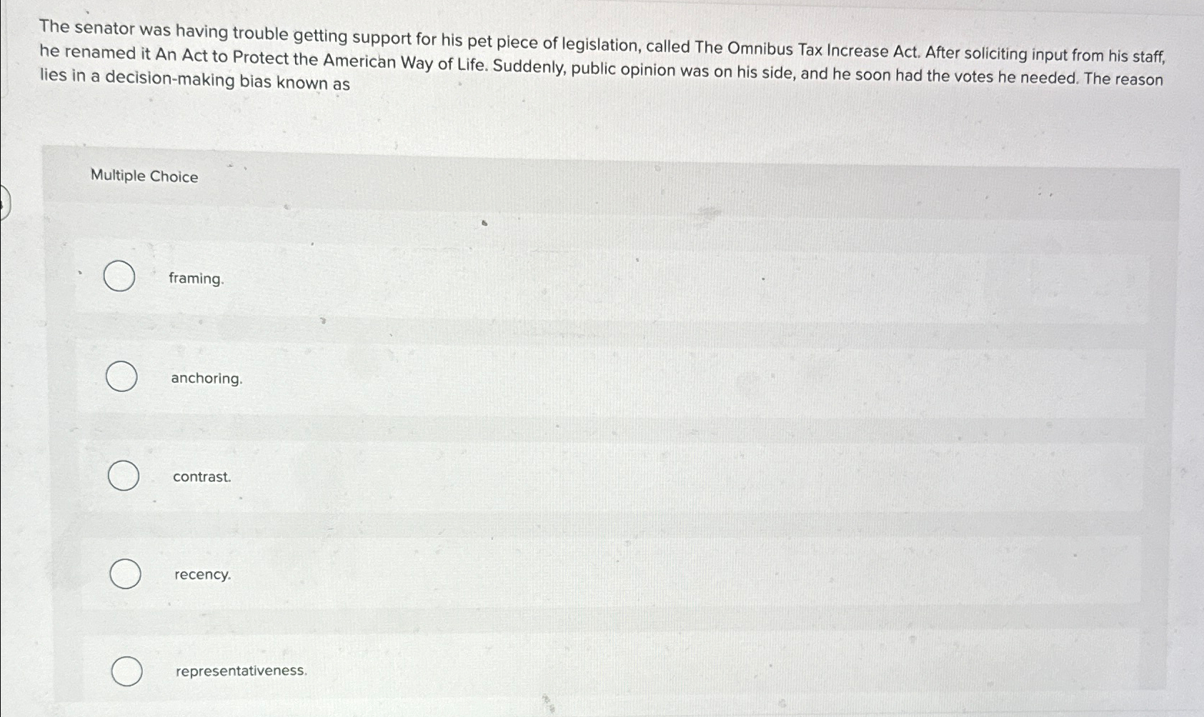  The senator was having trouble getting support for his pet piece