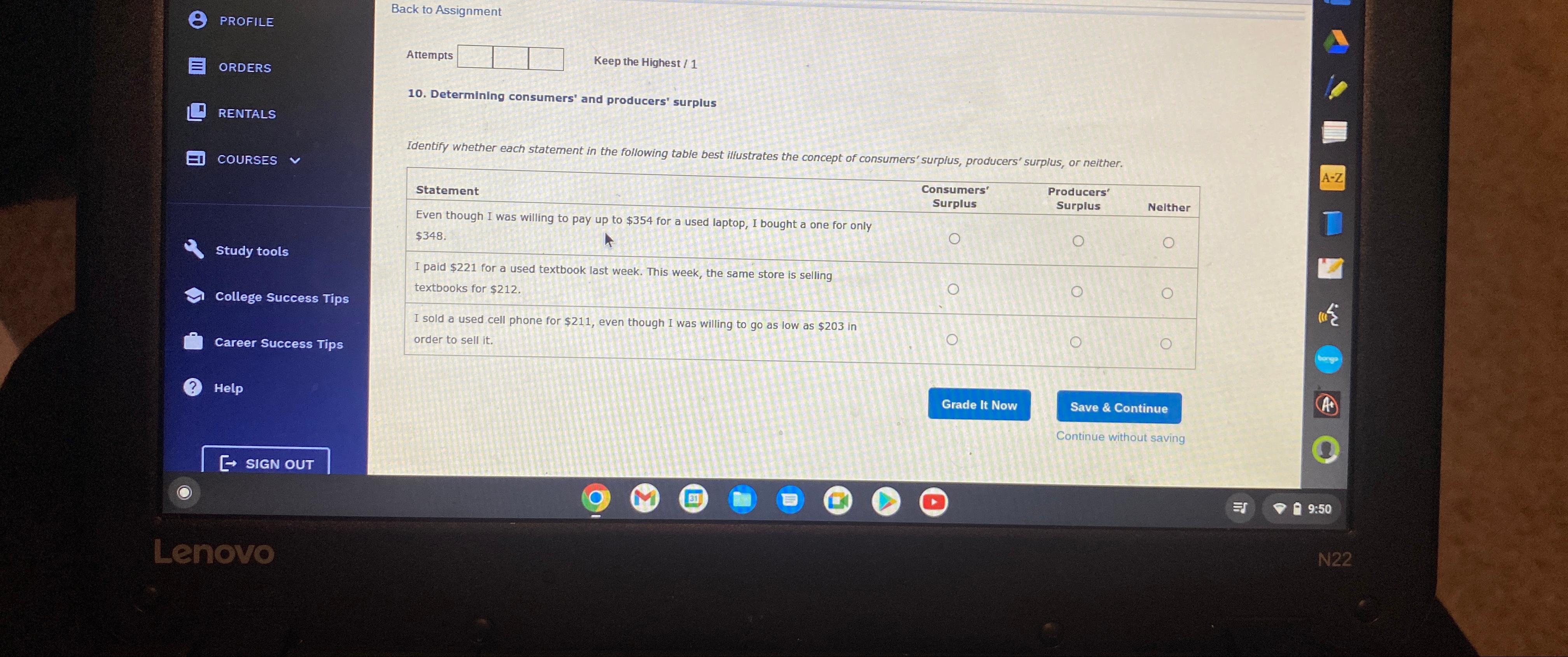  Back to Assignment PROFILE Attempts Keep the Highest /1 ORDERS RENTALS
