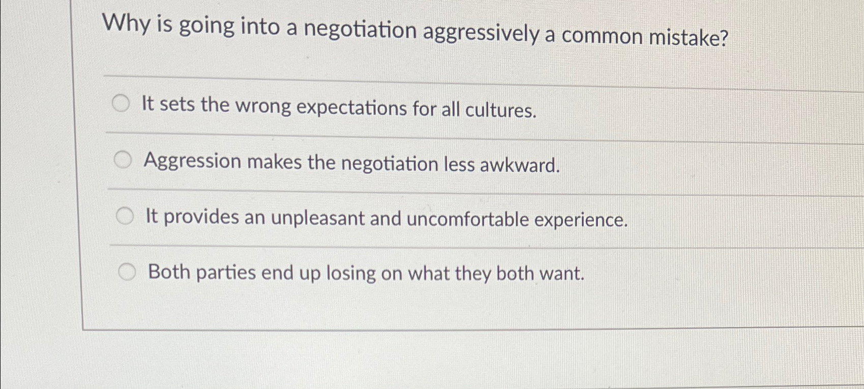  Why is going into a negotiation aggressively a common mistake? It