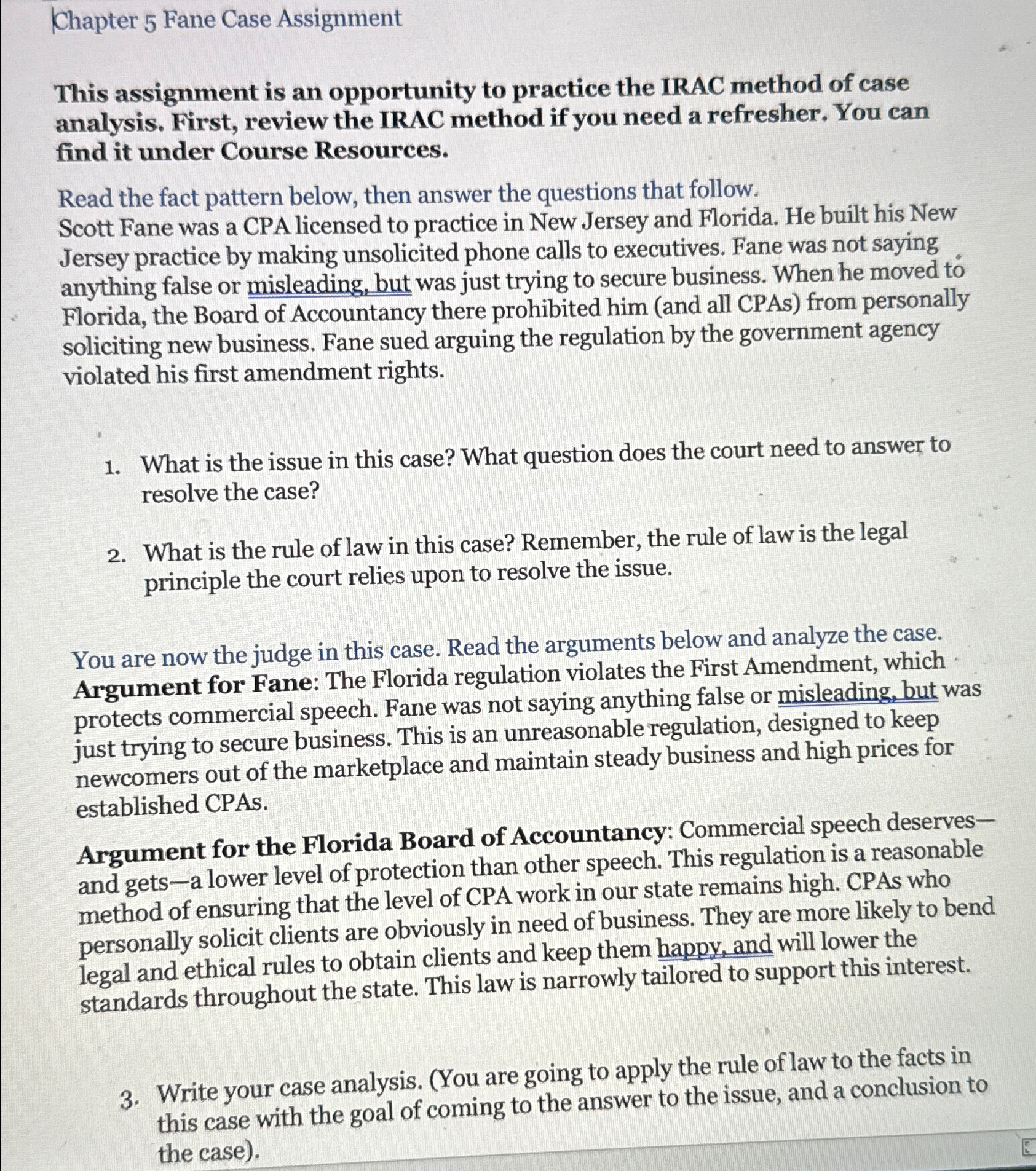  Chapter 5 Fane Case Assignment This assignment is an opportunity to