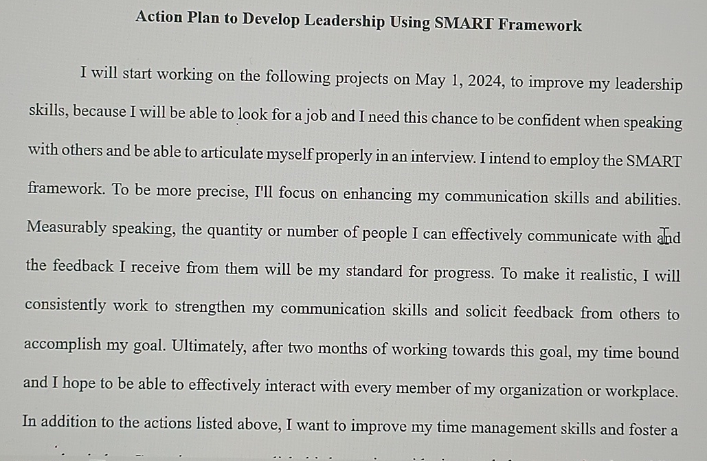  Action Plan to Develop Leadership Using SMART Framework I will start