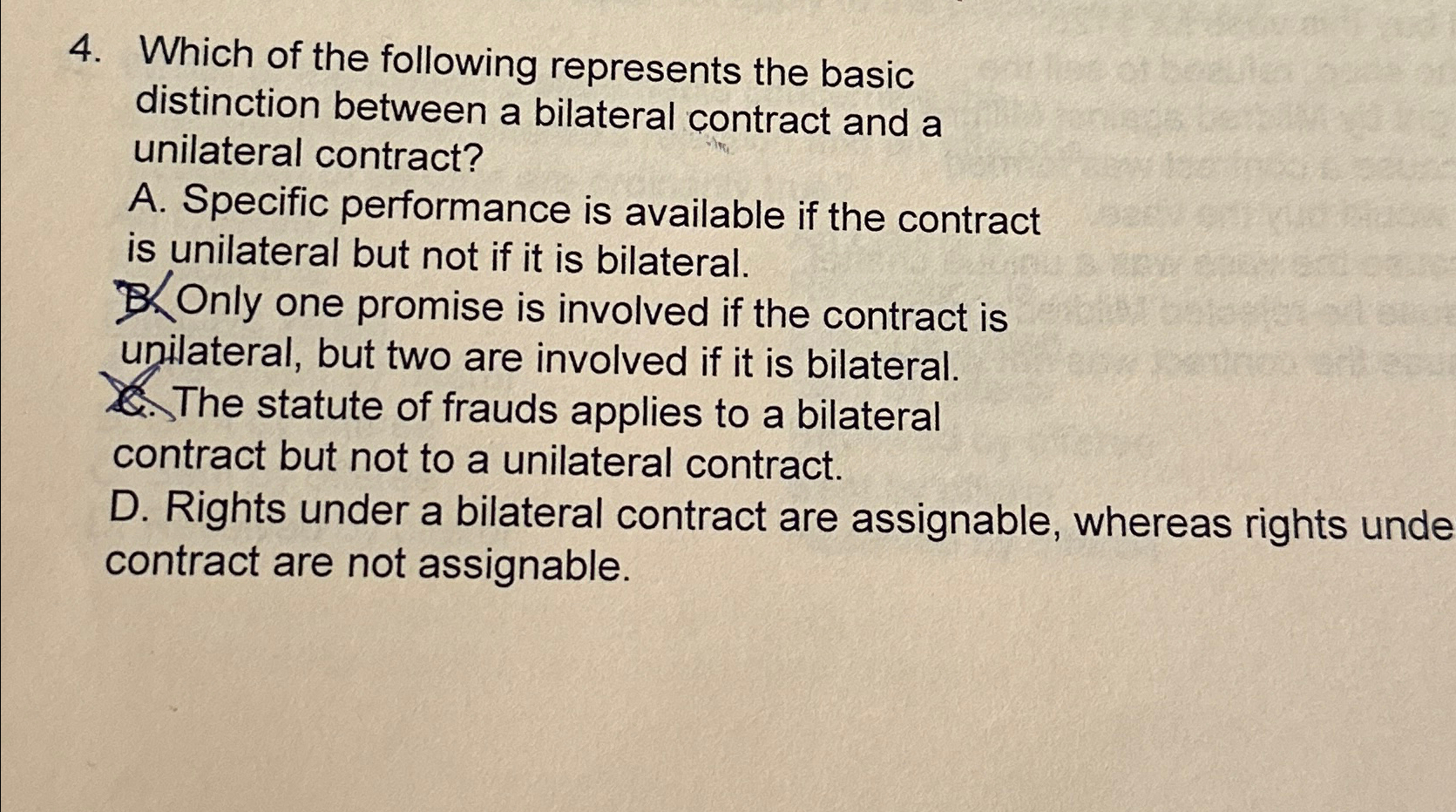  Which of the following represents the basic distinction between a bilateral