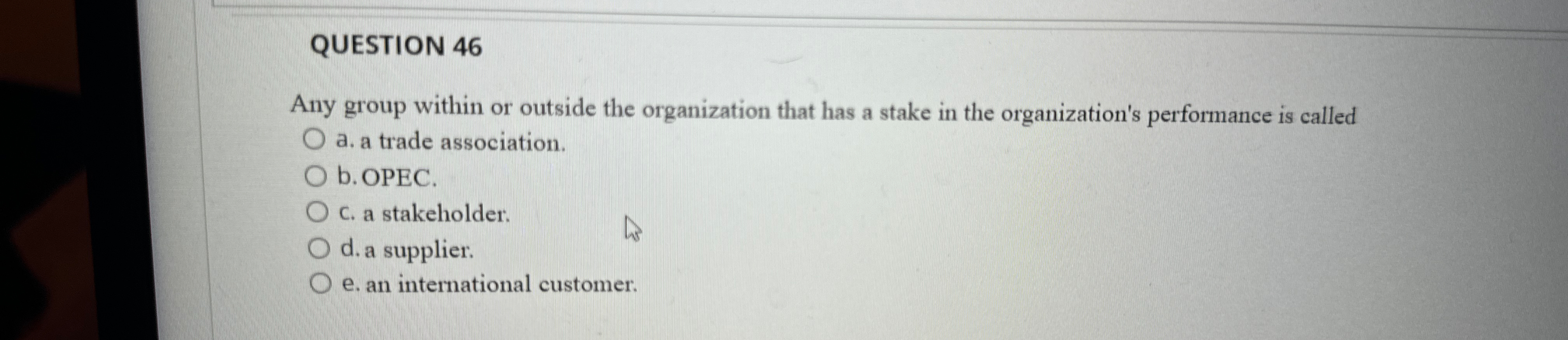  QUESTION 46 Any group within or outside the organization that has