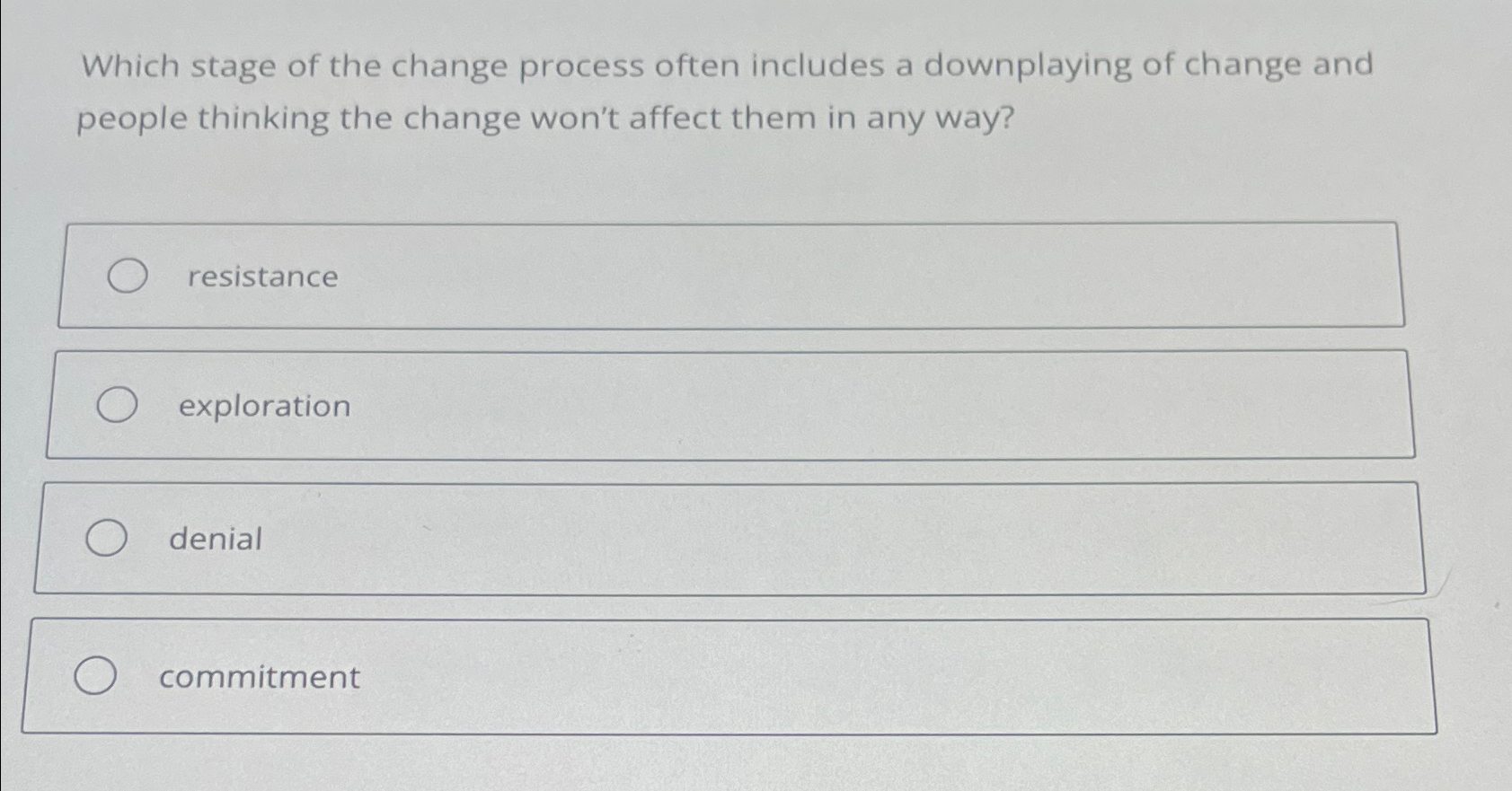 Which stage of the change process often includes a downplaying of