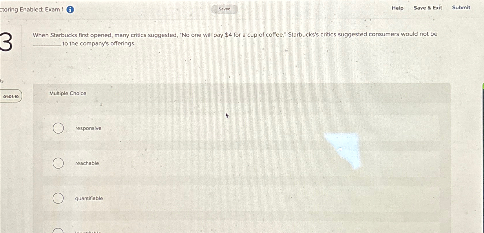  toring Enabled: Exam 1(i) Saved Help Save & Exit Submit When