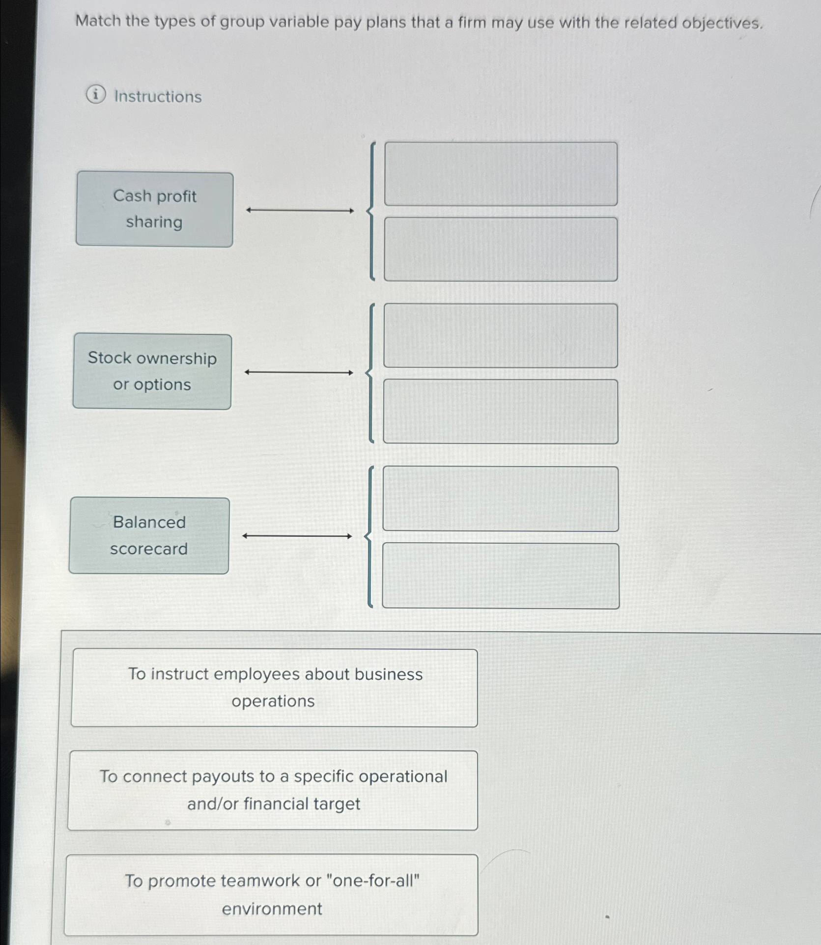  Match the types of group variable pay plans that a firm