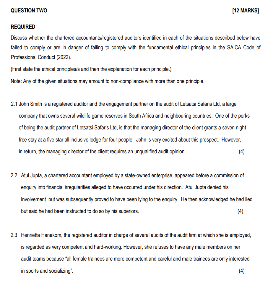  QUESTION TWO [12 MARKS] REQUIRED Discuss whether the chartered accountants/registered auditors