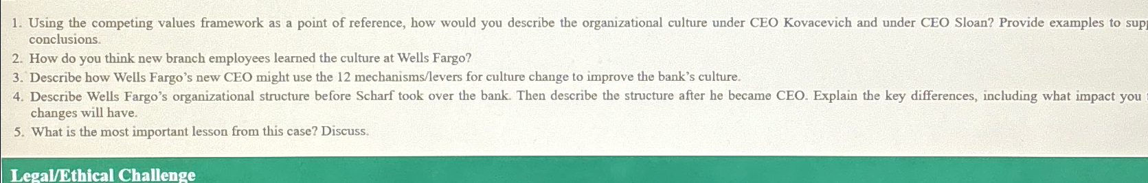  Using the competing values framework as a point of reference, how