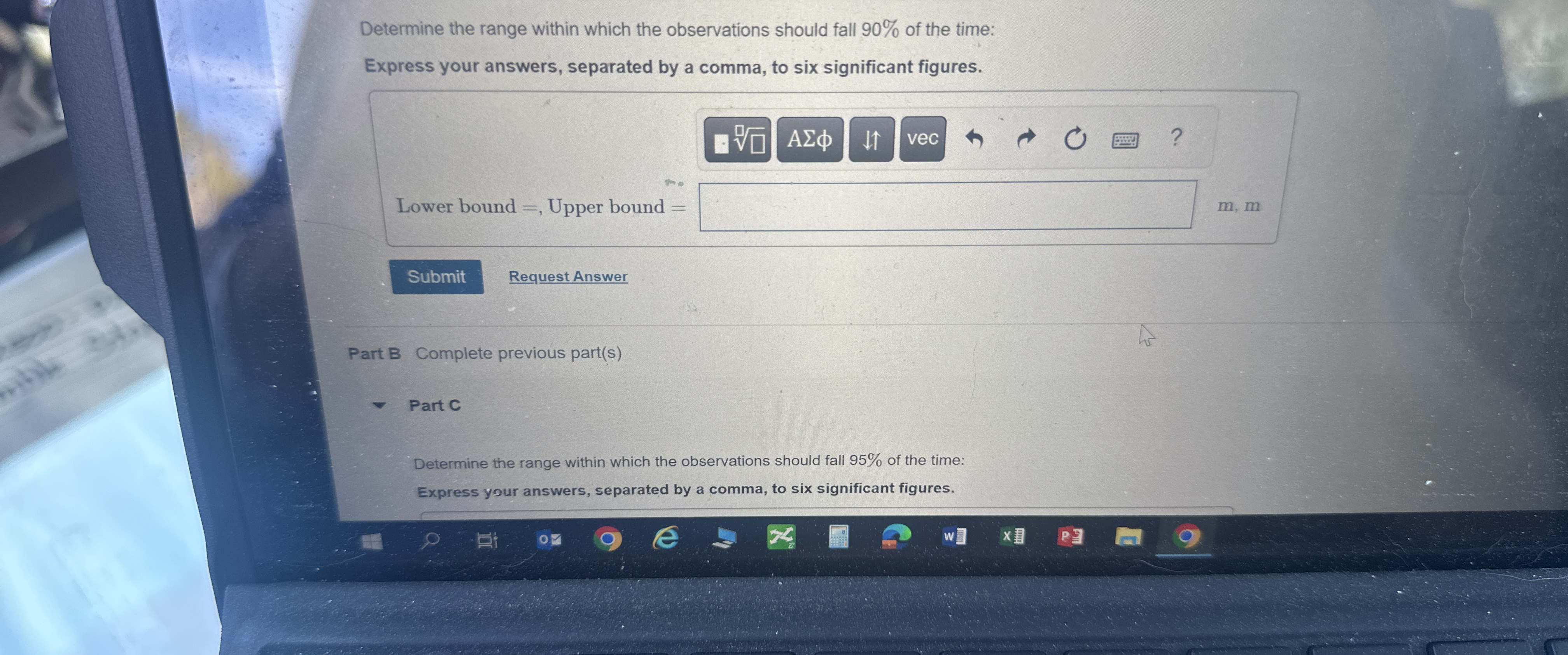 Determine the range within which the observations should fall 90% of the