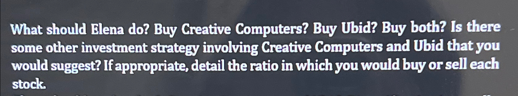  What should Elena do? Buy Creative Computers? Buy Ubid? Buy both?