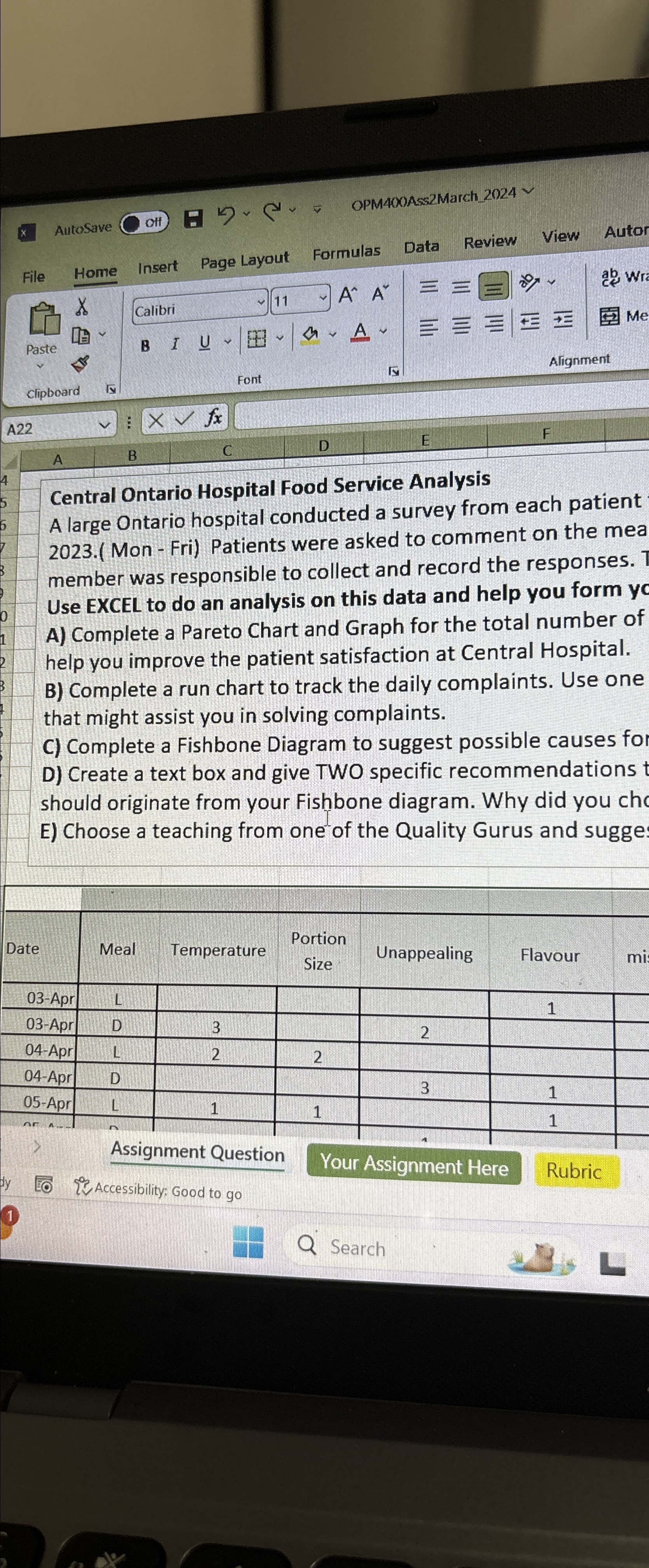  A22 A B D E F Central Ontario Hospital Food Service