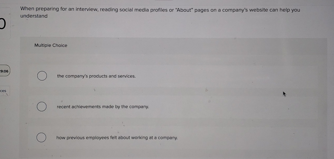  When preparing for an interview, reading social media profiles or "About"