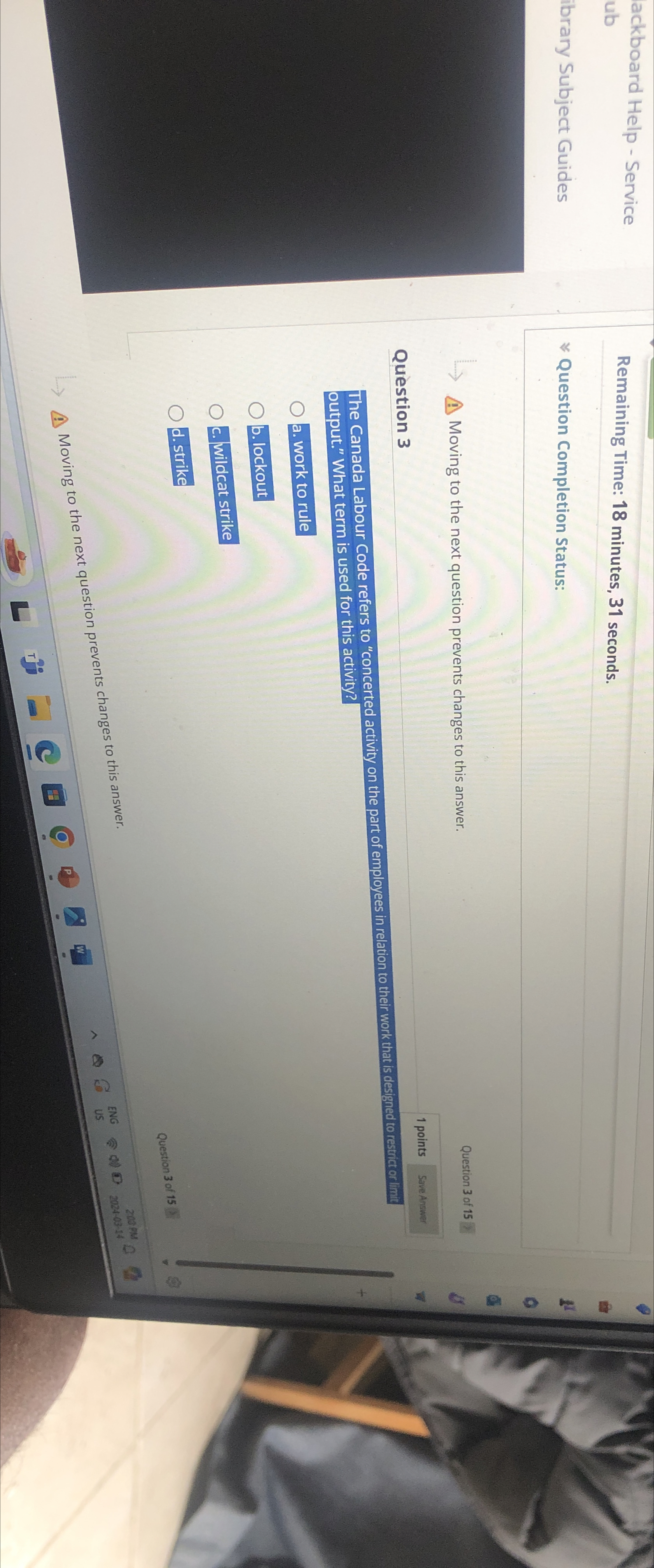  Remaining Time: 18 minutes, 31 seconds. Question Completion Status: Moving to