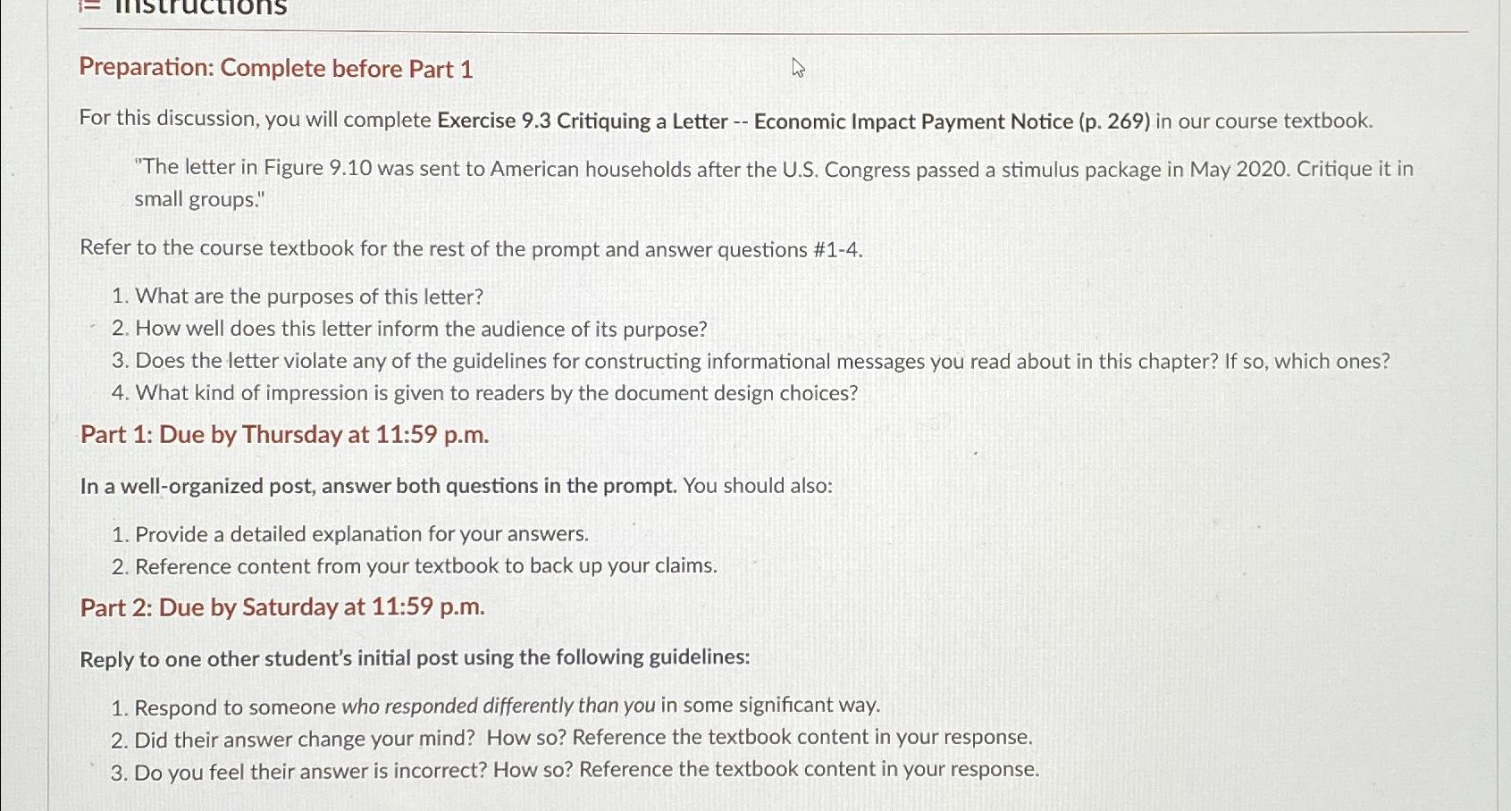  Preparation: Complete before Part 1 For this discussion, you will complete