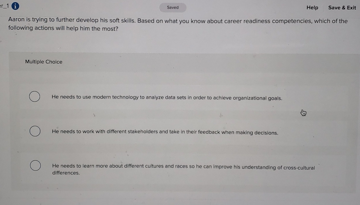  i 1 i) Help Save & Exit Aaron is trying to