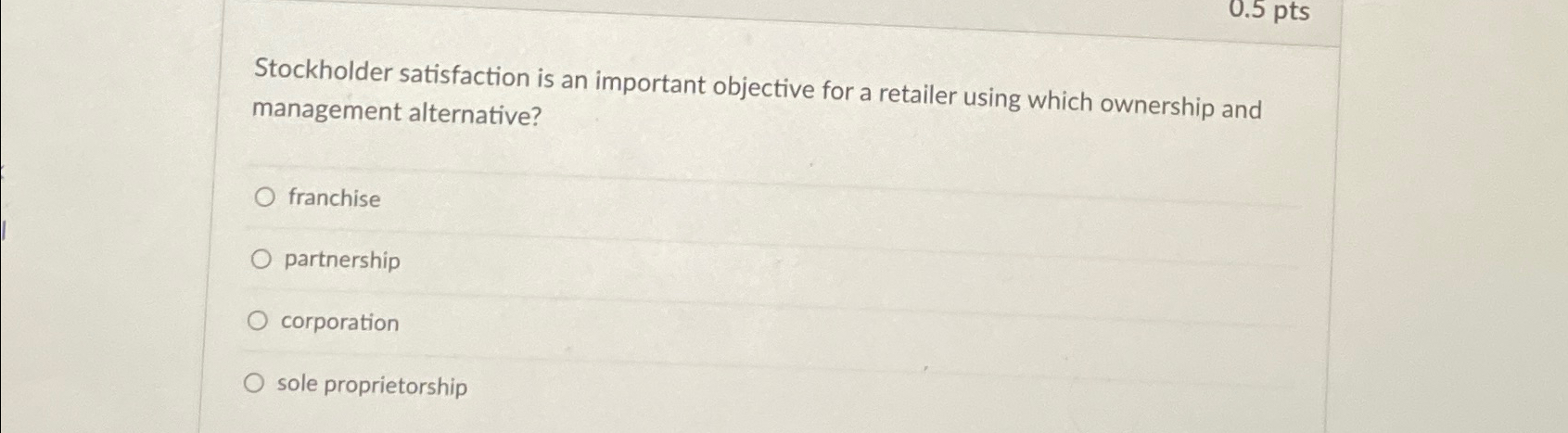  Stockholder satisfaction is an important objective for a retailer using which