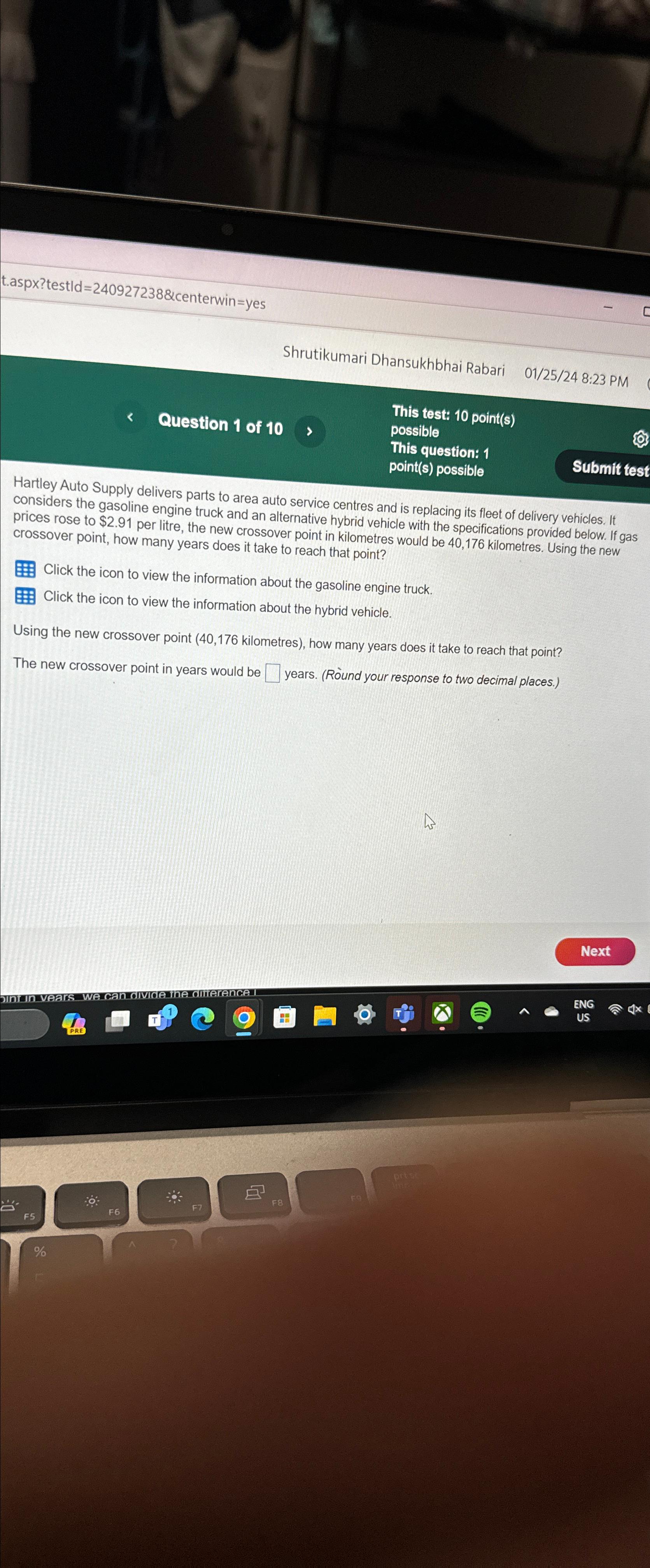  t.aspx?testld=240927238erwin=yes Shrutikumari Dhansukhbhai Rabari 01/25/248:23 PM Question 1 of 10 This