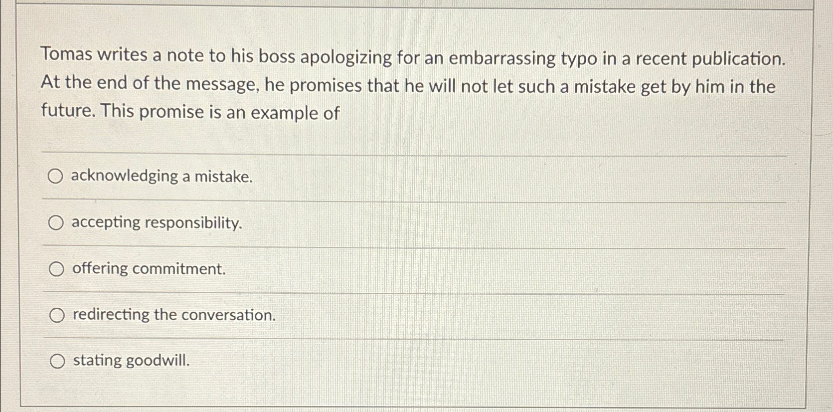  Tomas writes a note to his boss apologizing for an embarrassing