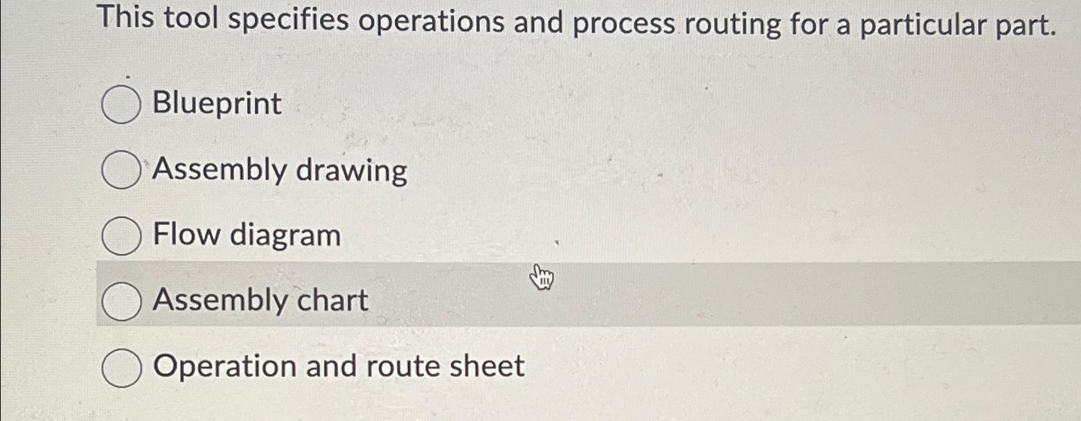  This tool specifies operations and process routing for a particular part.