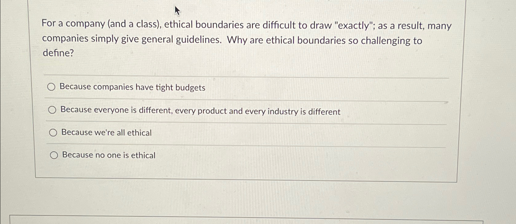  For a company (and a class), ethical boundaries are difficult to