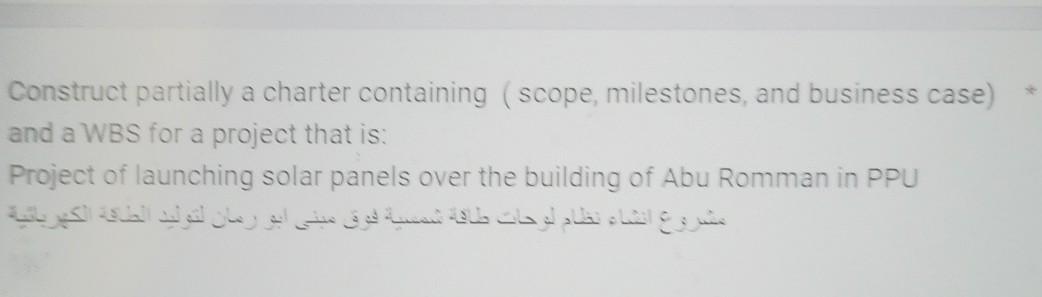  Construct partially a charter containing (1_-scope, 2-milestones, 3- business case) the