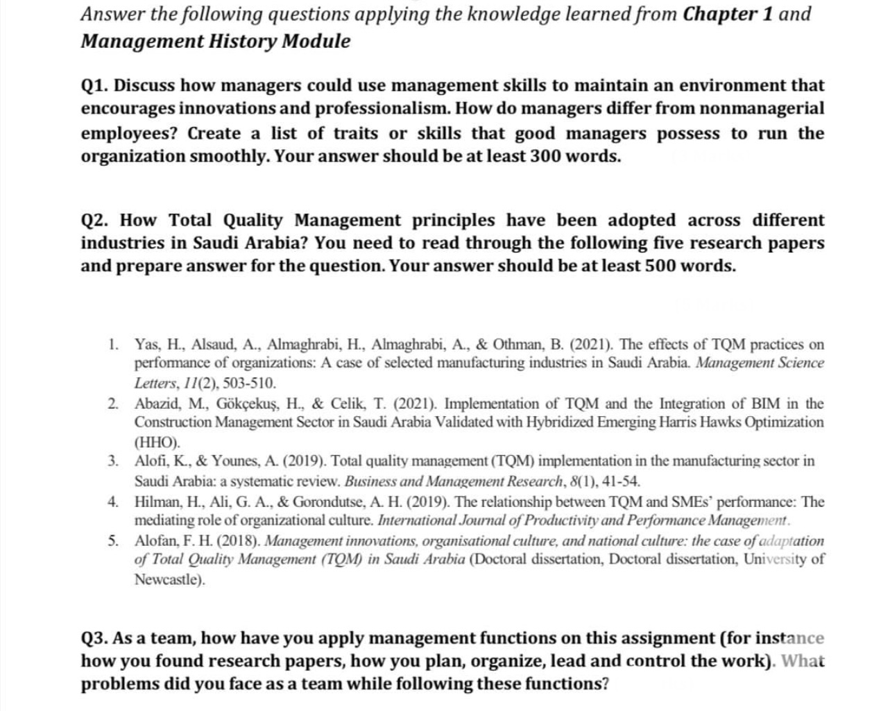  Answer the following questions applying the knowledge learned from Chapter 1