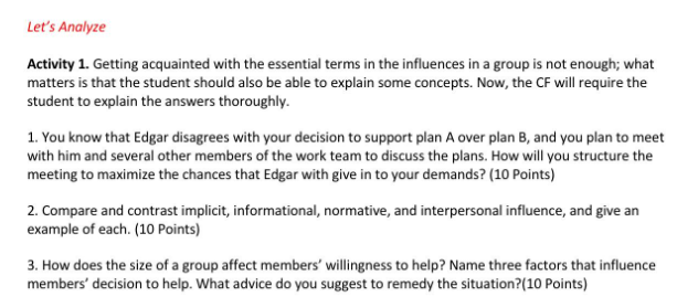  Let's Analyze Activity 1. Getting acquainted with the essential terms in