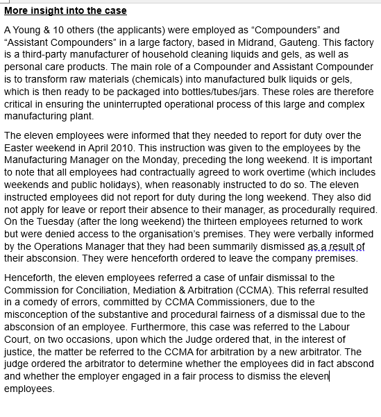  QUESTION More insight into the case A Young \& 10 others