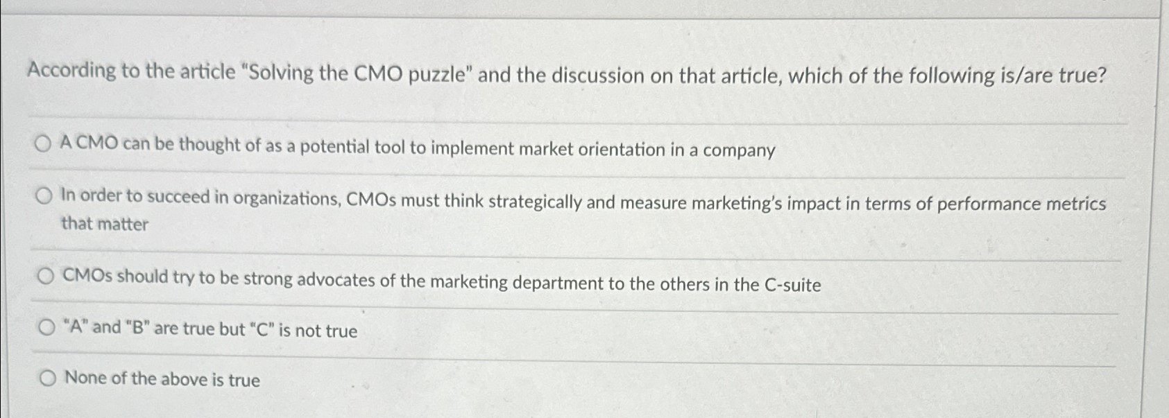  According to the article "Solving the CMO puzzle" and the discussion
