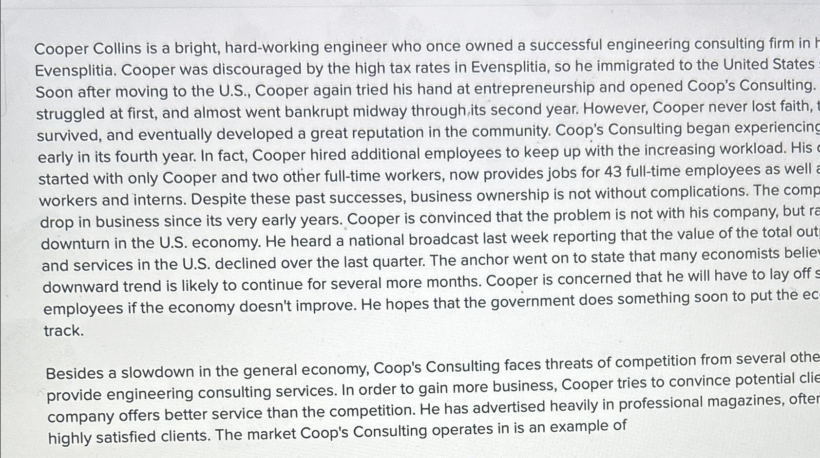  Cooper Collins is a bright, hard-working engineer who once owned a
