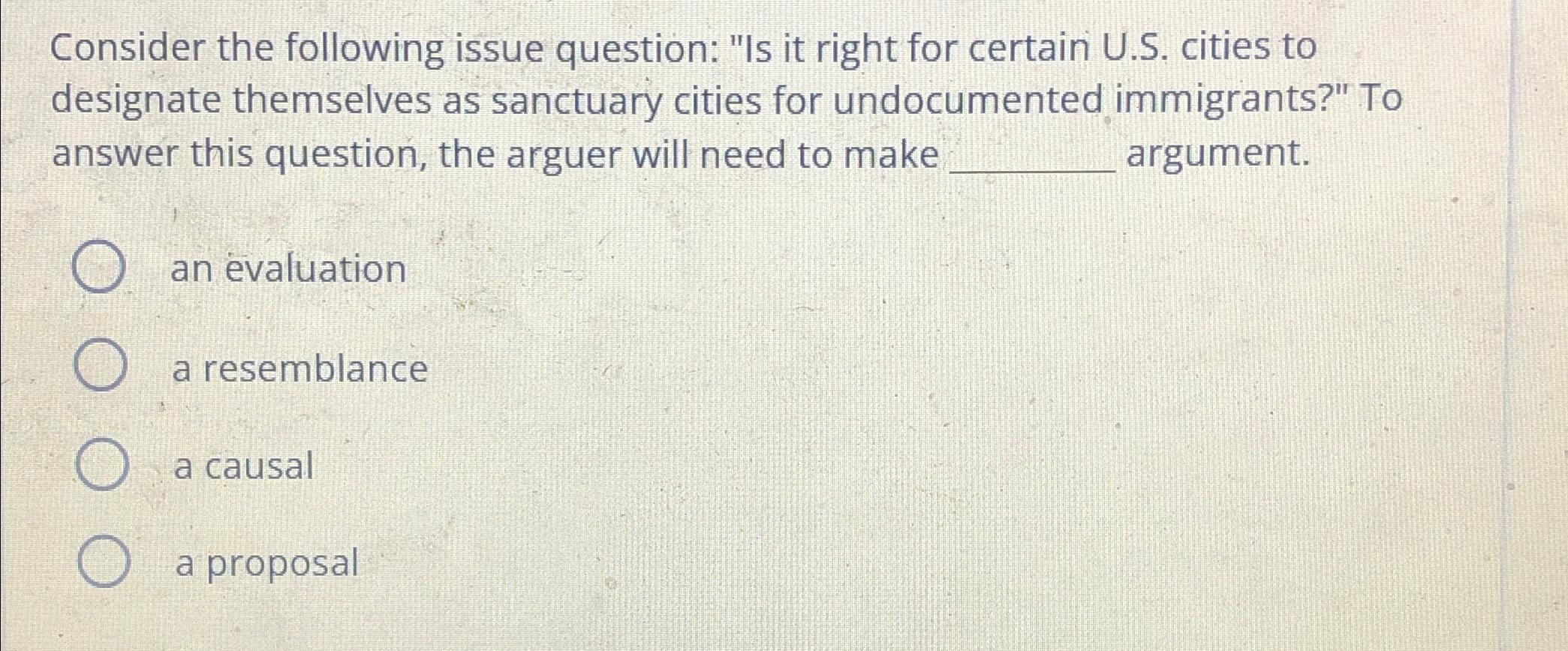  Consider the following issue question: "Is it right for certain U.S.