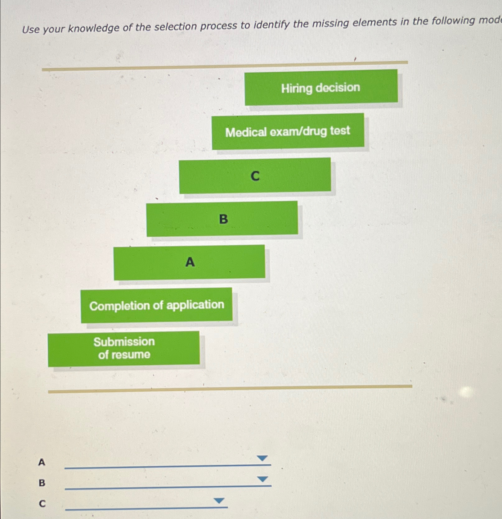  Use your knowledge of the selection process to identify the missing