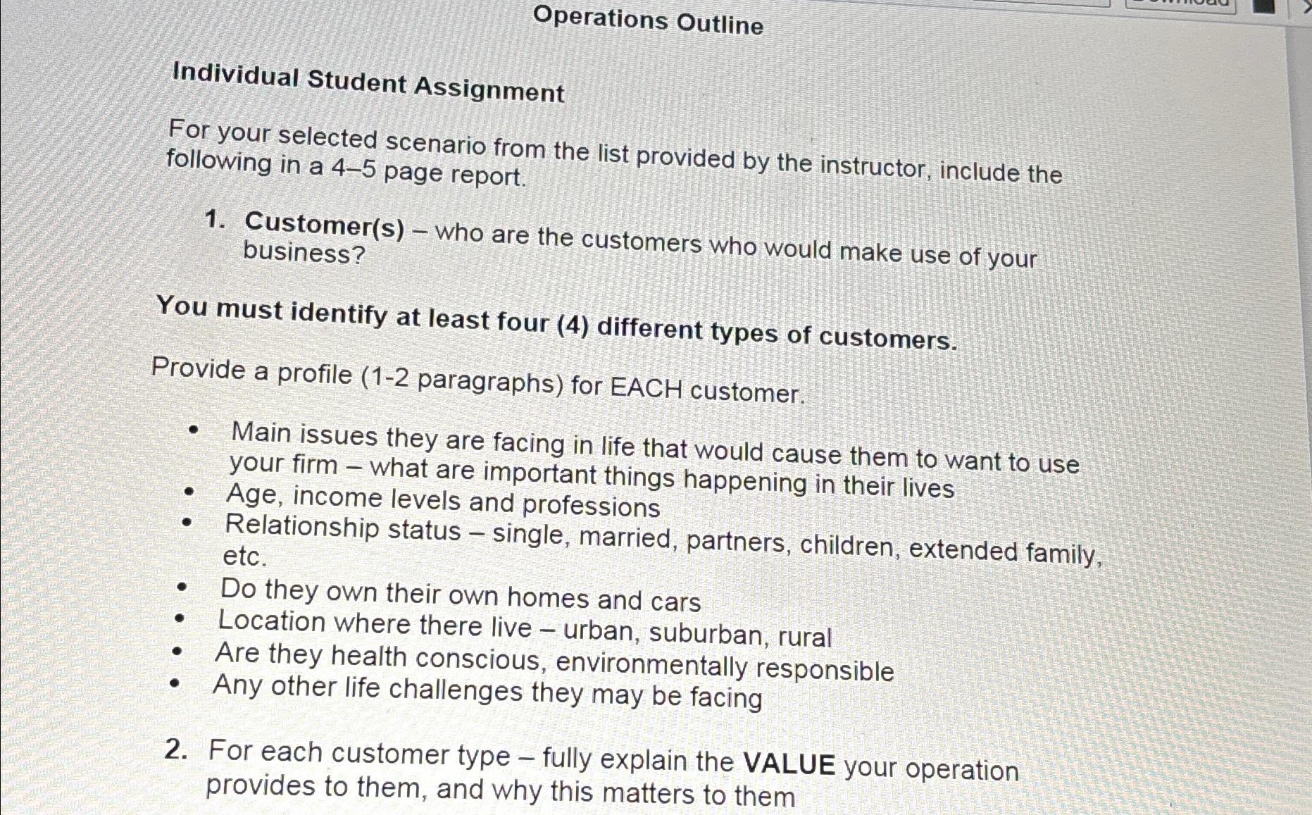  Operations Outline Individual Student Assignment For your selected scenario from the