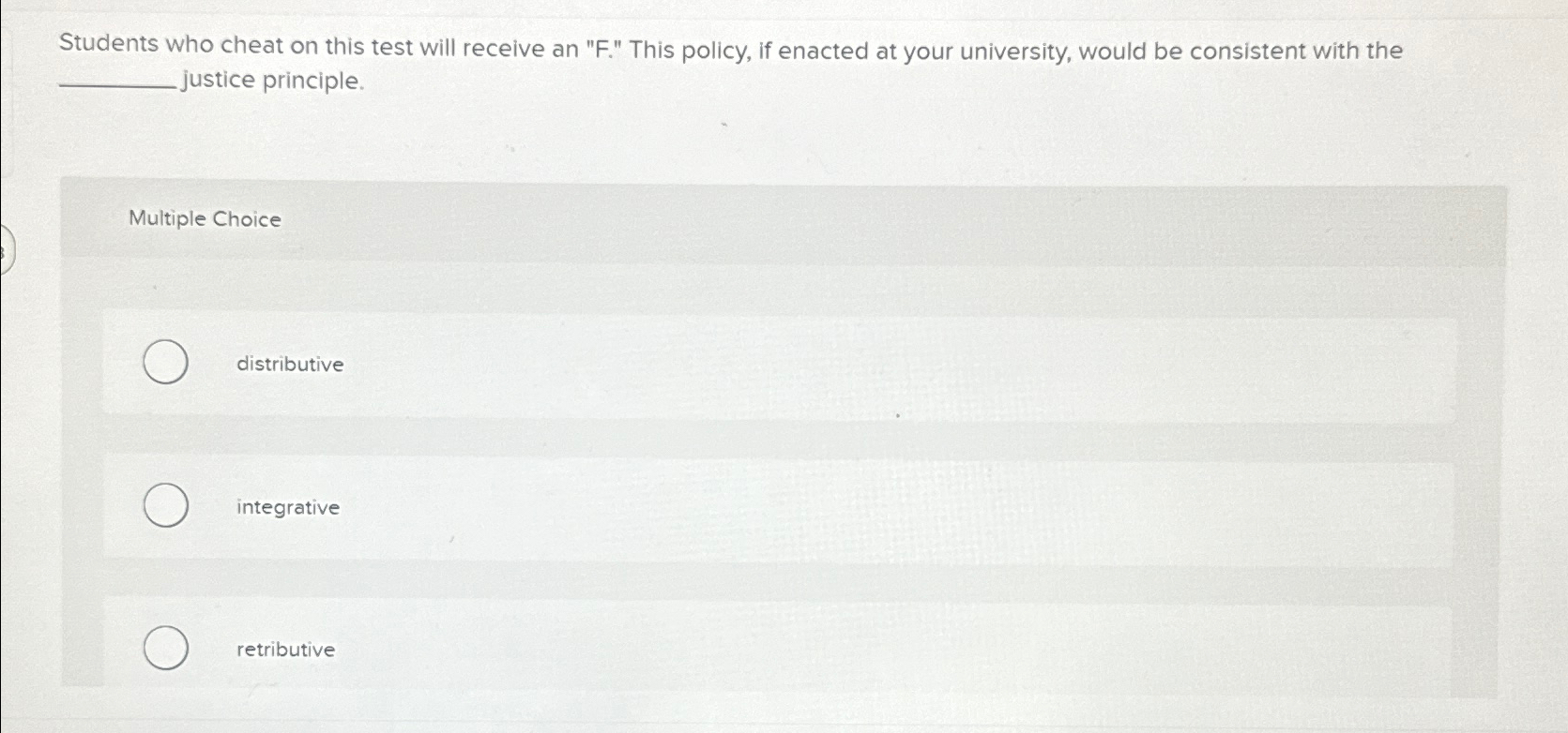  Students who cheat on this test will receive an "F." This