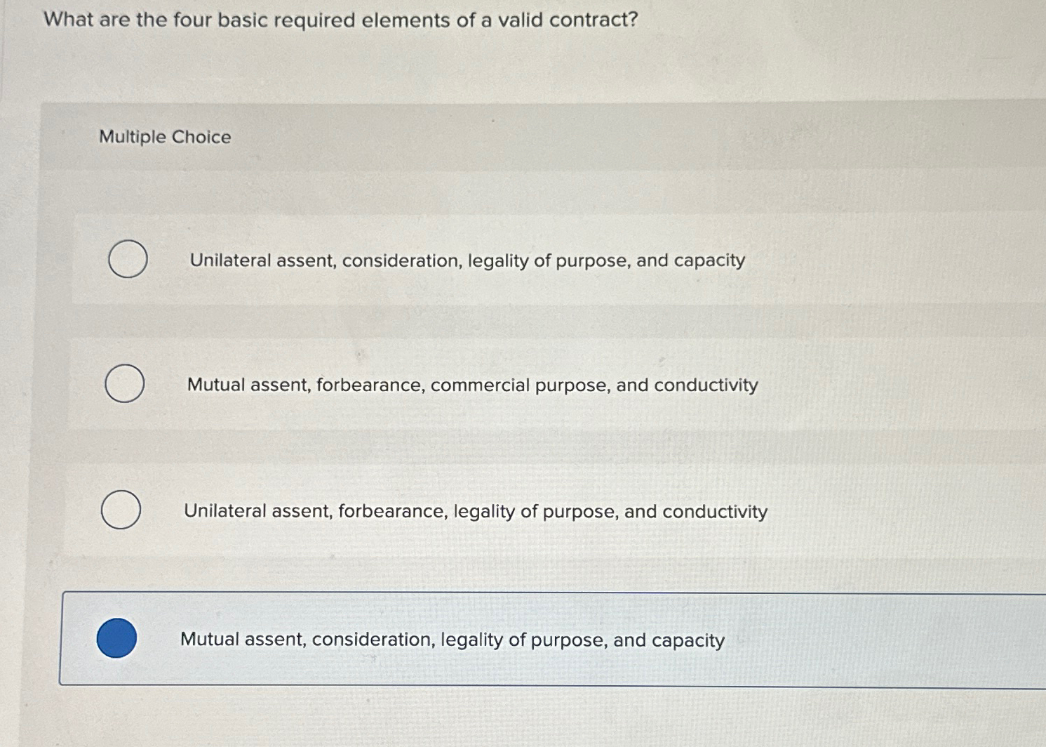  What are the four basic required elements of a valid contract?