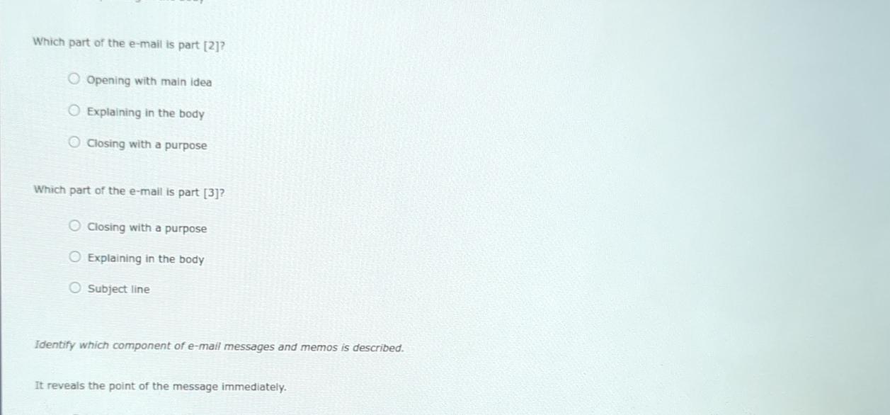  Which part of the e-mail is part [2]? Opening with main