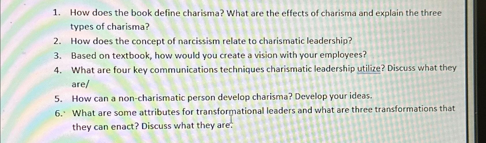  How does the book define charisma? What are the effects of