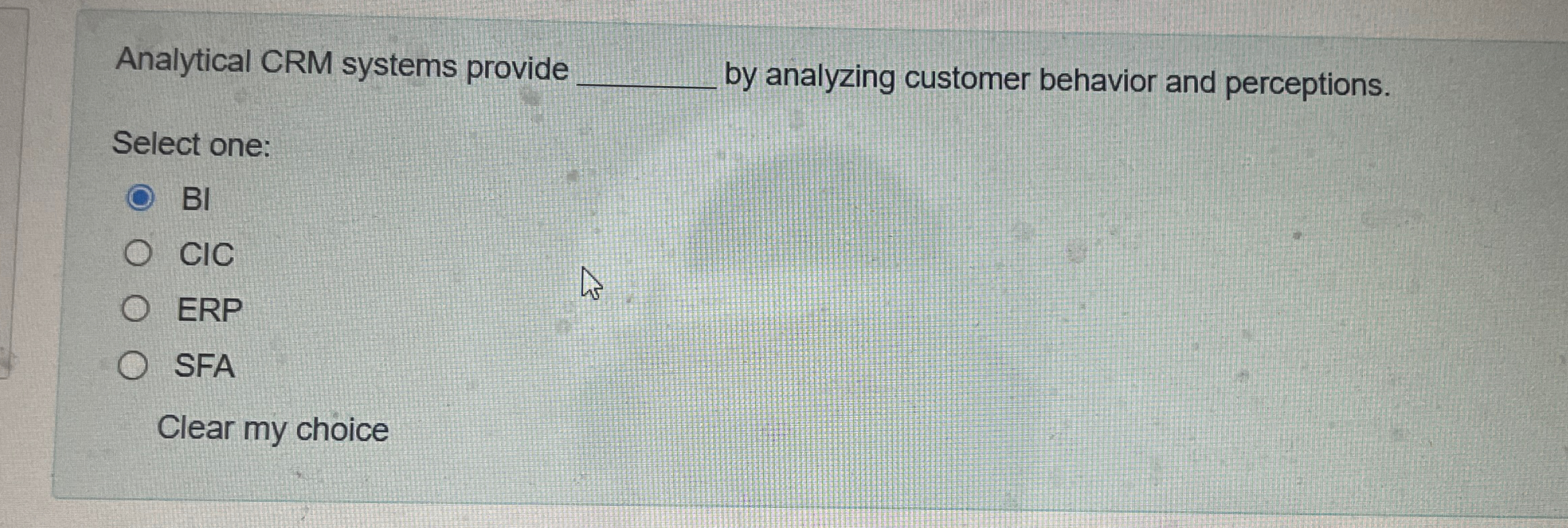  Analytical CRM systems provide by analyzing customer behavior and perceptions. Select