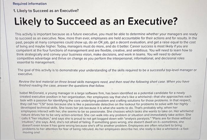  This activity is important because as a future executive, you must