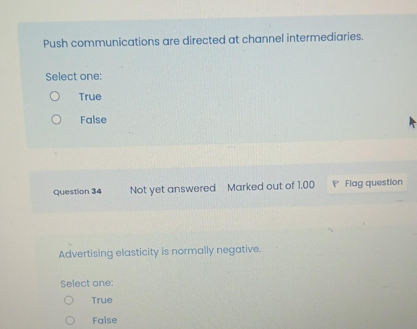 one: True False Question 42 Not yet answered Marked out of 1.00