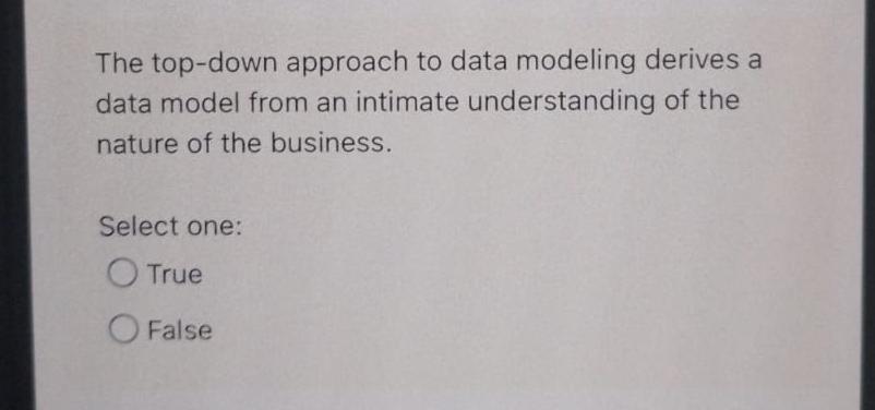  The top-down approach to data modeling derives a data model from