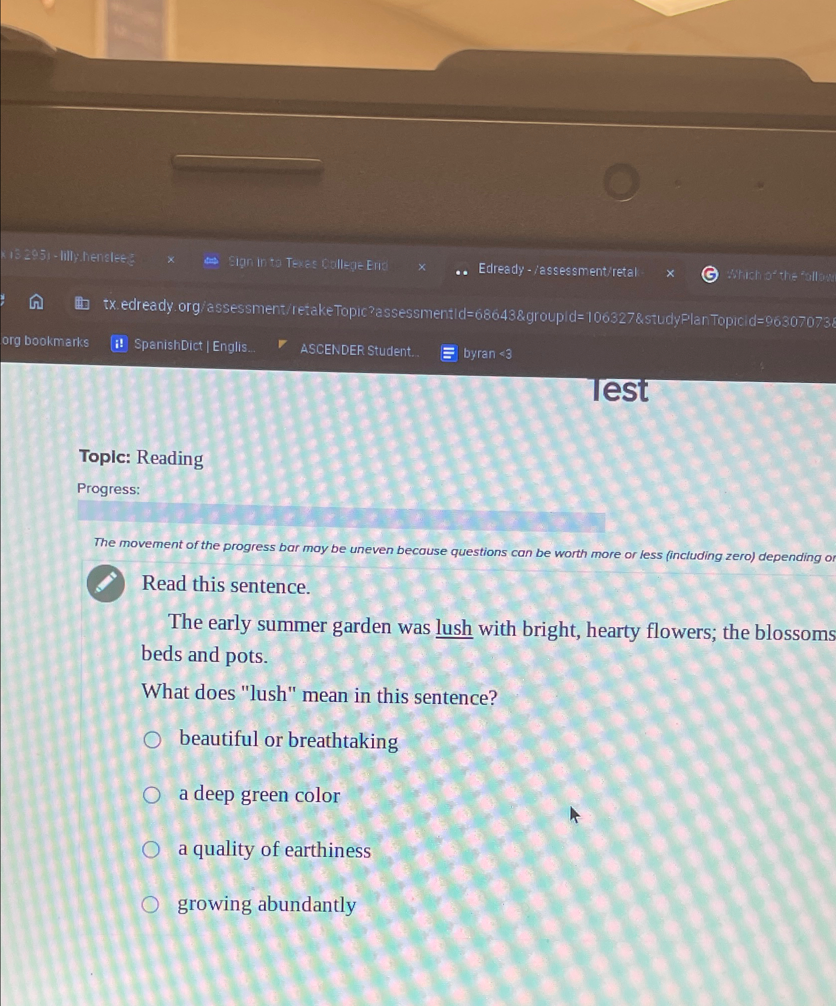  Topic: Reading Progress: The movement of the progress bar may be