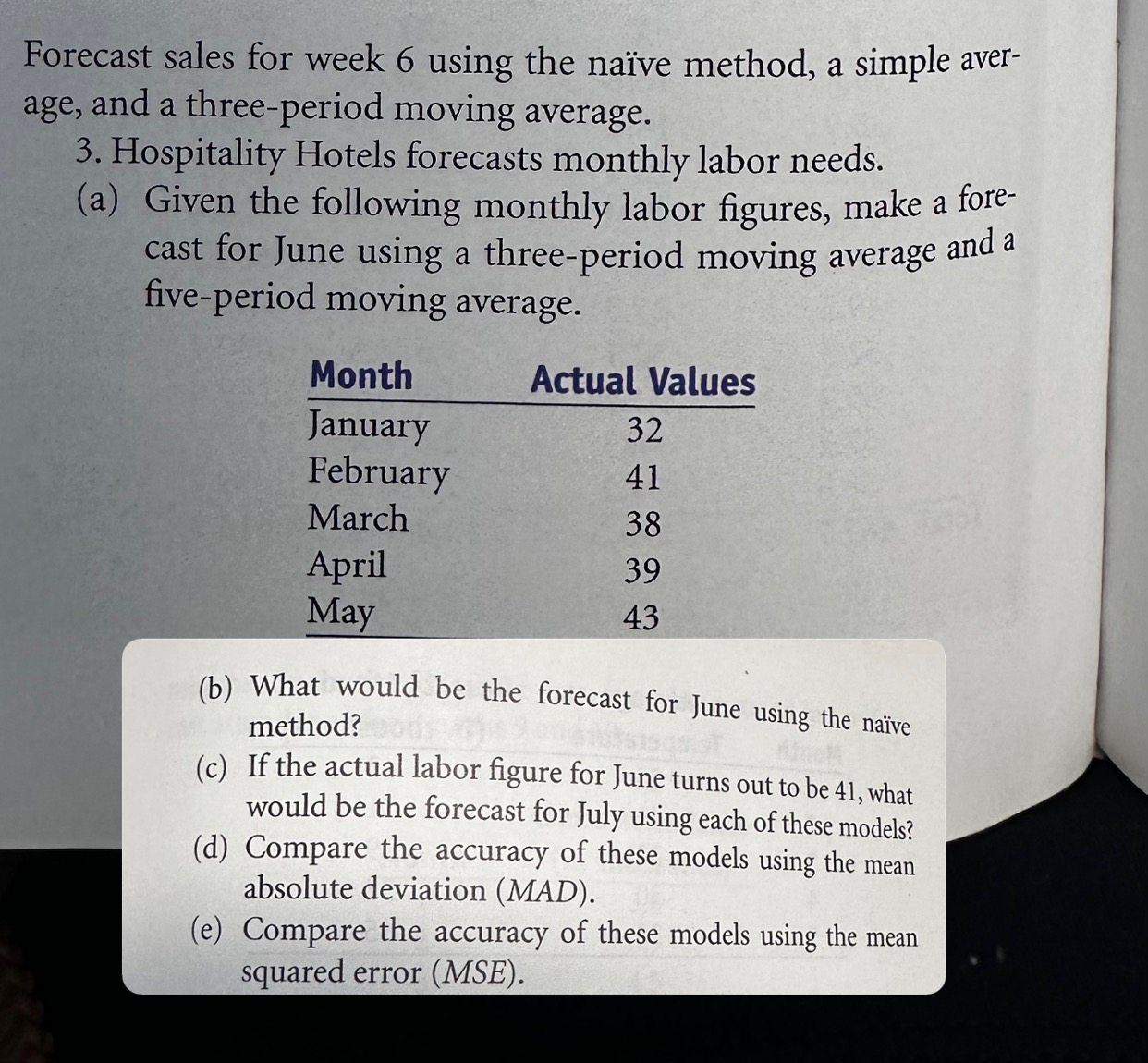  Forecast sales for week 6 using the nave method, a simple