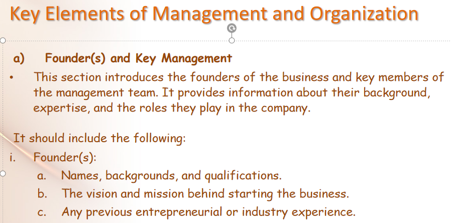 Instruction: Make a Key Elements of Management and Organization follow the description