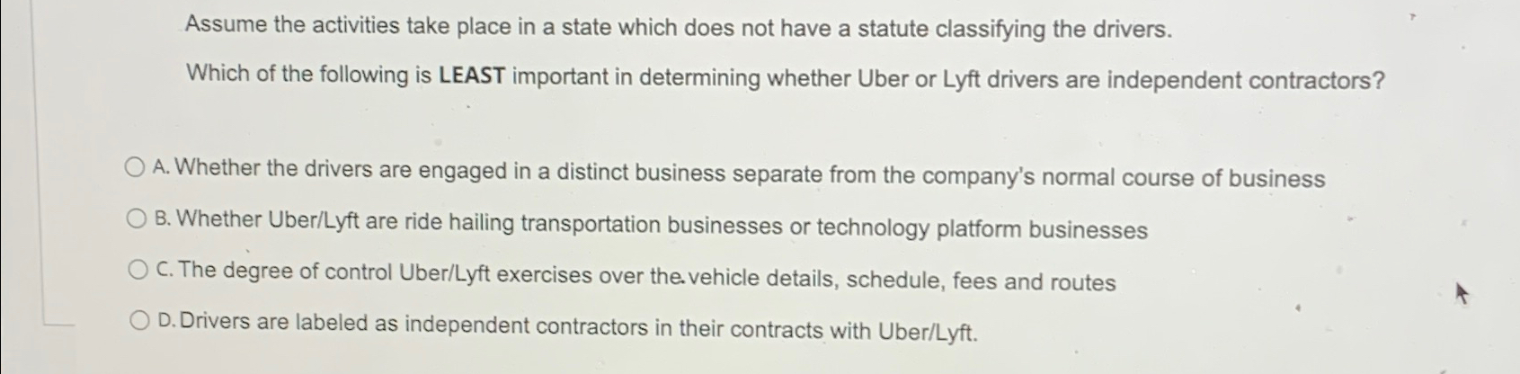  Assume the activities take place in a state which does not