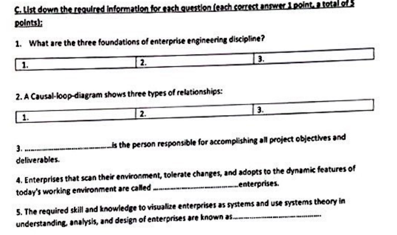  C. Ust down the required information for each question leach correct