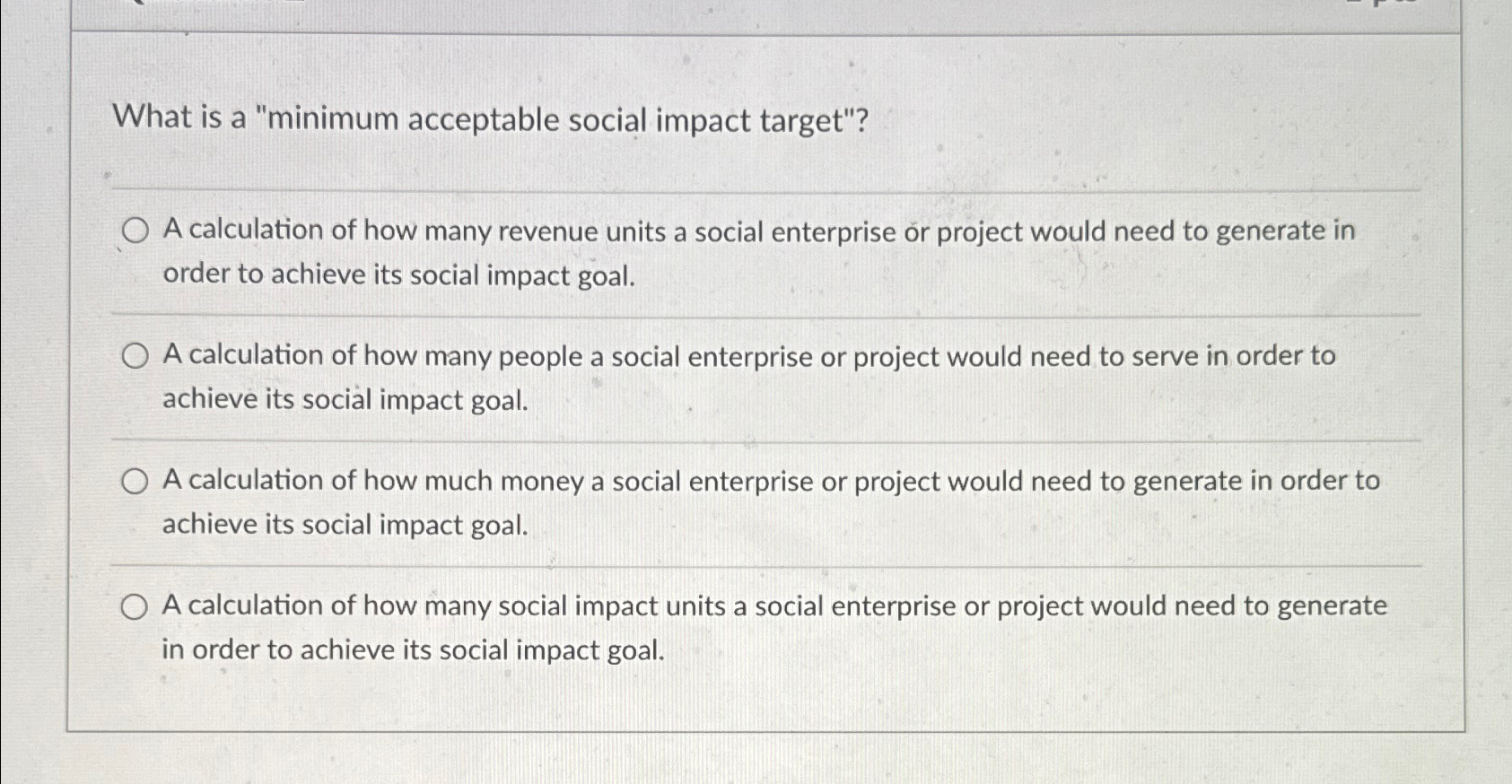  What is a "minimum acceptable social impact target"? A calculation of