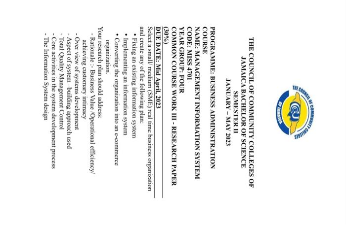  PROGRAMME: BUSINESS ADMINISTRATION COURSE NAME: MANAGEMENT INFORMATION SYSTEM CODE: MISS 4701