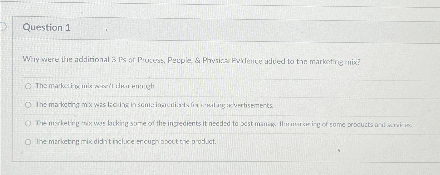  Question 1 Why were the additional 3 Ps of Process, People,